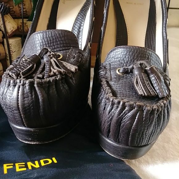 HP! SALE! FENDI Brwn Leather Platform Pump Heels - Picture 4 of 8